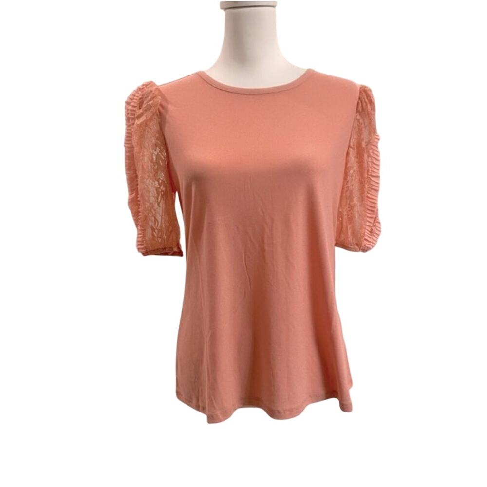 Pink Top Lace Pleated Ruffle Sleeve Small Soft Romantic Coquette